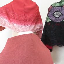 画像をギャラリービューアに読み込む, ショール 3点セット 表絹 レース部分レーヨン  黒xピンクxえんじ色