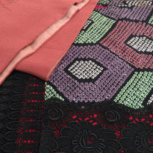 画像をギャラリービューアに読み込む, ショール 3点セット 表絹 レース部分レーヨン  黒xピンクxえんじ色