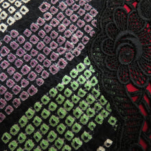 画像をギャラリービューアに読み込む, ショール 3点セット 表絹 レース部分レーヨン  黒xピンクxえんじ色