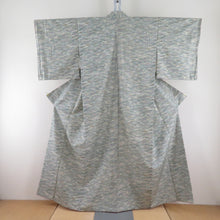 Load image into Gallery viewer, 紬 着物 ベージュx緑x黒 霞模様 袷 広衿 正絹 仕立て上がり着物 身丈157cm