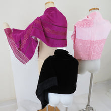画像をギャラリービューアに読み込む, ショール 3点セット レーヨン ベルベットショール 黒xつつじ色x薄ピンク色