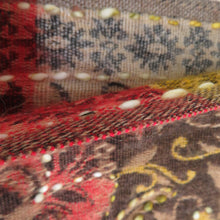 画像をギャラリービューアに読み込む, ショール 草花模様 茶色x辛子色x赤色 ポリエステル アクリル