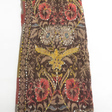 画像をギャラリービューアに読み込む, ショール 草花模様 茶色x辛子色x赤色 ポリエステル アクリル