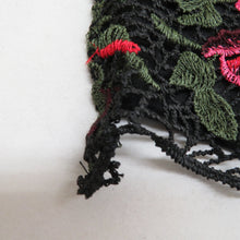画像をギャラリービューアに読み込む, ショール ポリエステル 薔薇模様 レースショール 黒x赤x緑