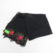 画像をギャラリービューアに読み込む, ショール ポリエステル 薔薇模様 レースショール 黒x赤x緑