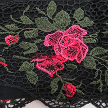 画像をギャラリービューアに読み込む, ショール ポリエステル 薔薇模様 レースショール 黒x赤x緑