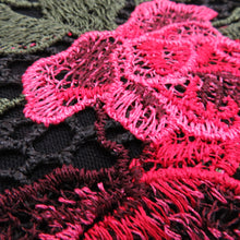 画像をギャラリービューアに読み込む, ショール ポリエステル 薔薇模様 レースショール 黒x赤x緑