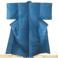 Load image into Gallery viewer, 紬 着物 かつお縞 青色 単衣 バチ衿 正絹 仕立て上がり着物 身丈157cm