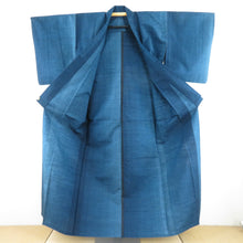 Load image into Gallery viewer, 紬 着物 かつお縞 青色 単衣 バチ衿 正絹 仕立て上がり着物 身丈157cm