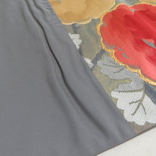 画像をギャラリービューアに読み込む, 袋帯 花文様 グリーンx砂色x赤色 正絹 金糸 仕立て上がり 着物帯 長さ440cm