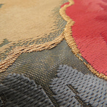 画像をギャラリービューアに読み込む, 袋帯 花文様 グリーンx砂色x赤色 正絹 金糸 仕立て上がり 着物帯 長さ440cm