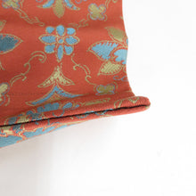 画像をギャラリービューアに読み込む, 名古屋帯 アンティーク帯 昔名古屋帯 赤茶色x青色 花模様 昔帯 レトロ 長さ335cm