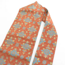 画像をギャラリービューアに読み込む, 名古屋帯 アンティーク帯 昔名古屋帯 赤茶色x青色 花模様 昔帯 レトロ 長さ335cm