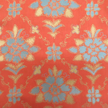 画像をギャラリービューアに読み込む, 名古屋帯 アンティーク帯 昔名古屋帯 赤茶色x青色 花模様 昔帯 レトロ 長さ335cm
