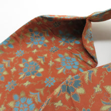 画像をギャラリービューアに読み込む, 名古屋帯 アンティーク帯 昔名古屋帯 赤茶色x青色 花模様 昔帯 レトロ 長さ335cm