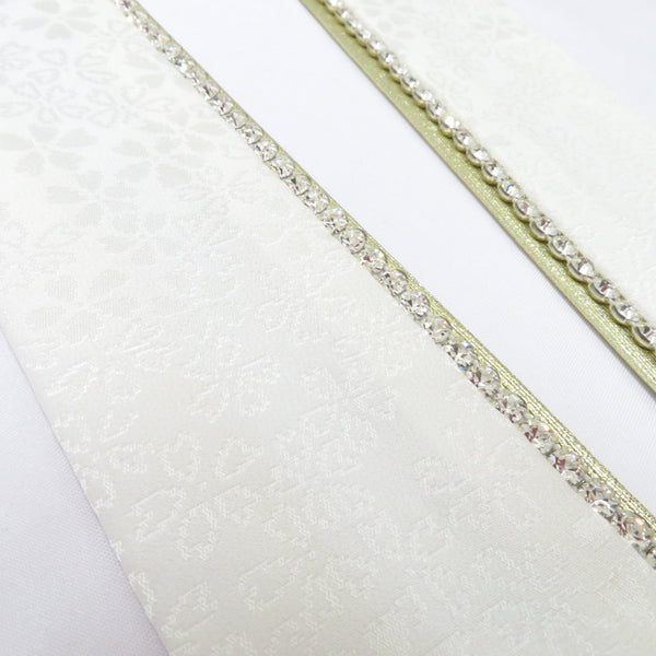 重ね襟 重ね衿 ブラック×ゴールド ラインストーン ダブルカラー 桜地模様 成人式 卒業式 結婚式 リバーシブル ピン3本付 長さ128cm 新品 【キモノオフ野々市若松店】 重ね襟 重ね衿 ホワイト×ゴールド ラインストーン ダブルカラー 桜地