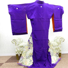 Load image into Gallery viewer, 色留袖 両褄 昔 アンティーク 昔着物 紫 白 多色 貝桶 鶴 宝模様 花々 広衿 正絹 昔きもの レトロ 明治・大正ロマン  身丈151.5cm