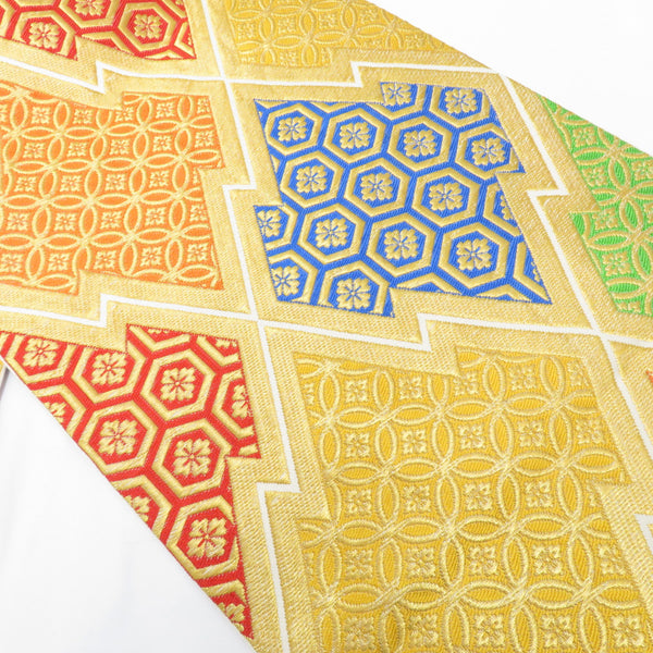 新品★正絹　都恋人　子供用袋帯　全通　桐生織　亀甲文に波文 新品☆正絹 都恋人 子供用袋帯 全通 桐生織 亀甲文に波文