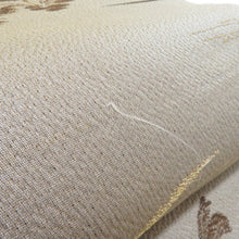 画像をギャラリービューアに読み込む, 丸帯 アンティーク 絹 風景に文箱文様 金糸 薄茶色x茶色xゴールド 全通 仕立上がり レトロ 明治・大正ロマン 昔着物用帯 長さ395cm