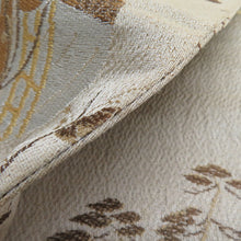 画像をギャラリービューアに読み込む, 丸帯 アンティーク 絹 風景に文箱文様 金糸 薄茶色x茶色xゴールド 全通 仕立上がり レトロ 明治・大正ロマン 昔着物用帯 長さ395cm