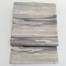 画像をギャラリービューアに読み込む, 袋帯 双全通撚金華山 正絹 モール織り リバーシブル 高級 銀糸 グレーxブルーxシルバーx薄紫色 霞模様x月模様 仕立て上がり 着物帯 長さ464cm