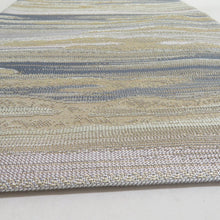 画像をギャラリービューアに読み込む, 袋帯 双全通撚金華山 正絹 モール織り リバーシブル 高級 銀糸 グレーxブルーxシルバーx薄紫色 霞模様x月模様 仕立て上がり 着物帯 長さ464cm