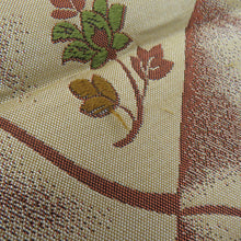 画像をギャラリービューアに読み込む, 袋帯 洒落袋帯 菱に花模様 絹 茶色x緑色 全通柄 仕立て上がり 着物帯 長さ432cm