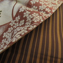 画像をギャラリービューアに読み込む, 袋帯 洒落袋帯 菱に花模様 絹 茶色x緑色 全通柄 仕立て上がり 着物帯 長さ432cm