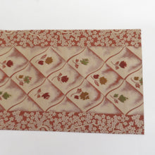 画像をギャラリービューアに読み込む, 袋帯 洒落袋帯 菱に花模様 絹 茶色x緑色 全通柄 仕立て上がり 着物帯 長さ432cm