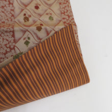 画像をギャラリービューアに読み込む, 袋帯 洒落袋帯 菱に花模様 絹 茶色x緑色 全通柄 仕立て上がり 着物帯 長さ432cm