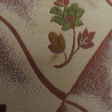 画像をギャラリービューアに読み込む, 袋帯 洒落袋帯 菱に花模様 絹 茶色x緑色 全通柄 仕立て上がり 着物帯 長さ432cm