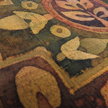 画像をギャラリービューアに読み込む, 名古屋帯 作家物 ろうけつ染め 紬地 黄色x黄緑x茶色 絹 華文紋様 名古屋仕立て お太鼓柄 仕立て上がり 着物帯 長さ401cm