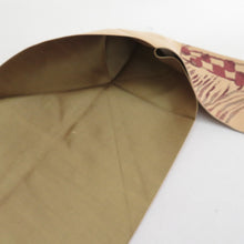 画像をギャラリービューアに読み込む, 名古屋帯 正絹 薄茶色x茶色 幾何学模様 八寸帯 六通柄 カジュアル 仕立て上がり 着物帯 長さ351cm