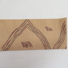 画像をギャラリービューアに読み込む, 名古屋帯 正絹 薄茶色x茶色 幾何学模様 八寸帯 六通柄 カジュアル 仕立て上がり 着物帯 長さ351cm