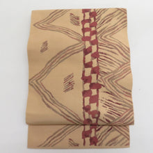 画像をギャラリービューアに読み込む, 名古屋帯 正絹 薄茶色x茶色 幾何学模様 八寸帯 六通柄 カジュアル 仕立て上がり 着物帯 長さ351cm