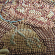 画像をギャラリービューアに読み込む, 名古屋帯 化繊 レーヨン 茶色x青色 唐草花模様 お太鼓柄 八寸帯 カジュアル 仕立て上がり 着物帯 長さ330cm