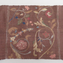 画像をギャラリービューアに読み込む, 名古屋帯 化繊 レーヨン 茶色x青色 唐草花模様 お太鼓柄 八寸帯 カジュアル 仕立て上がり 着物帯 長さ330cm