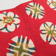 画像をギャラリービューアに読み込む, 名古屋帯 木綿 八寸 丸に花模様 赤x青x黄色 全通柄 カジュアル 仕立て上がり 着物帯 長さ351cm