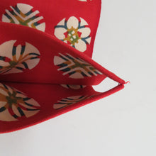 画像をギャラリービューアに読み込む, 名古屋帯 木綿 八寸 丸に花模様 赤x青x黄色 全通柄 カジュアル 仕立て上がり 着物帯 長さ351cm