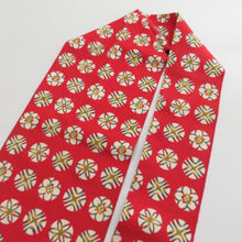 画像をギャラリービューアに読み込む, 名古屋帯 木綿 八寸 丸に花模様 赤x青x黄色 全通柄 カジュアル 仕立て上がり 着物帯 長さ351cm