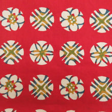 画像をギャラリービューアに読み込む, 名古屋帯 木綿 八寸 丸に花模様 赤x青x黄色 全通柄 カジュアル 仕立て上がり 着物帯 長さ351cm