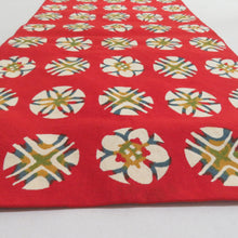 画像をギャラリービューアに読み込む, 名古屋帯 木綿 八寸 丸に花模様 赤x青x黄色 全通柄 カジュアル 仕立て上がり 着物帯 長さ351cm