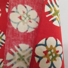 画像をギャラリービューアに読み込む, 名古屋帯 木綿 八寸 丸に花模様 赤x青x黄色 全通柄 カジュアル 仕立て上がり 着物帯 長さ351cm