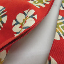 画像をギャラリービューアに読み込む, 名古屋帯 木綿 八寸 丸に花模様 赤x青x黄色 全通柄 カジュアル 仕立て上がり 着物帯 長さ351cm