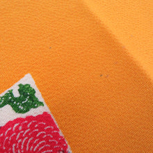 画像をギャラリービューアに読み込む, 名古屋帯 正絹 黄色x多色 型染め 霞に唐草花模様 お太鼓柄 カジュアル 仕立て上がり 着物帯 長さ365cm