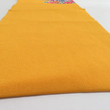 画像をギャラリービューアに読み込む, 名古屋帯 正絹 黄色x多色 型染め 霞に唐草花模様 お太鼓柄 カジュアル 仕立て上がり 着物帯 長さ365cm