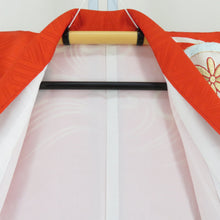 Load image into Gallery viewer, 振袖 朱色x白色 金糸 刺繍入り 波に丸に花紋様 正絹 成人式 仕立て上がり 身丈161cm