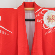 Load image into Gallery viewer, 振袖 朱色x白色 金糸 刺繍入り 波に丸に花紋様 正絹 成人式 仕立て上がり 身丈161cm