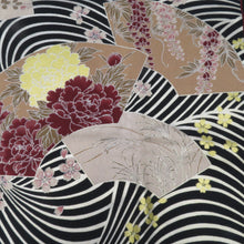 画像をギャラリービューアに読み込む, 風呂敷 小袖写し 波に扇面ぼたん柄 約118cm 木綿 箱入 未使用品