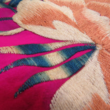 画像をギャラリービューアに読み込む, 半幅帯 アンティーク 絹 日本刺繍 希少 花柄 ピンクxベージュx青 仕立て上がり 長さ348cm